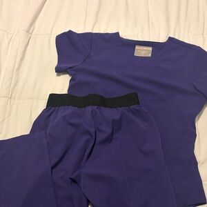 Skechers Purple Scrub Top and Pants with Black Waistband